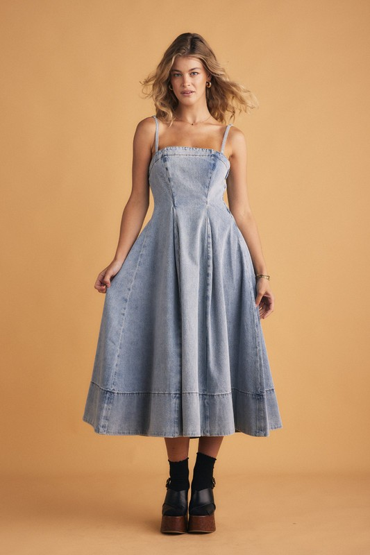 Bohemian Traders Denim Flared Slip Dress