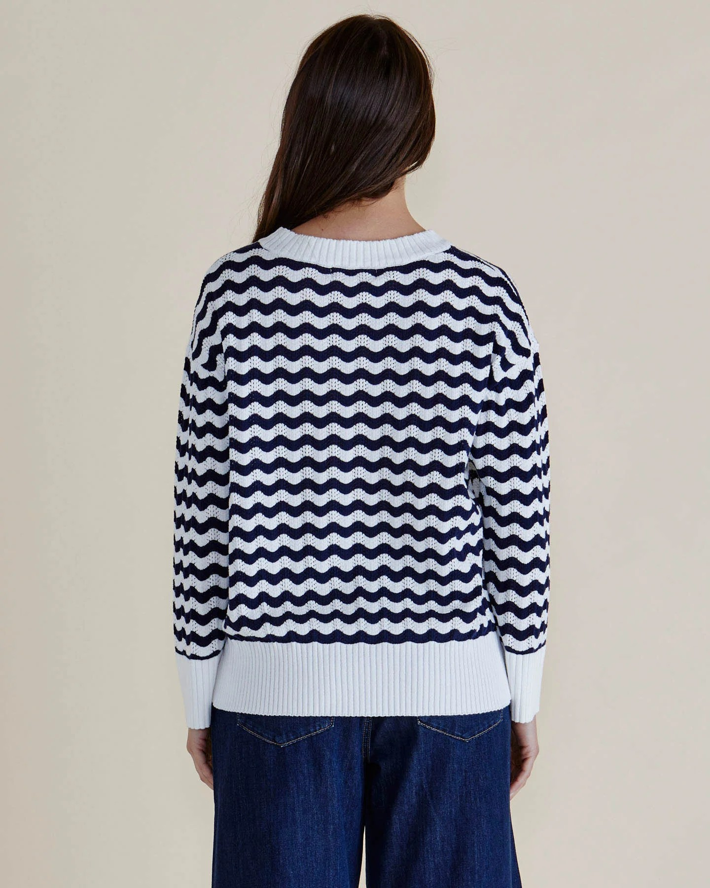 Betty Basics Ember Knit Jumper Navy and White