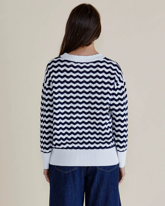 Betty Basics Ember Knit Jumper Navy and White