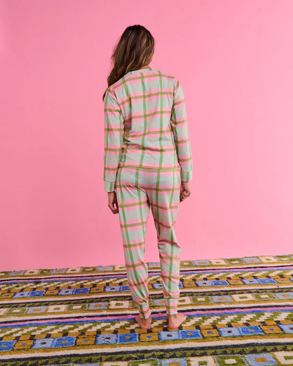 Kip and Co Pistachio Tartan Organic Coitton Long Sleeve And Pant Set