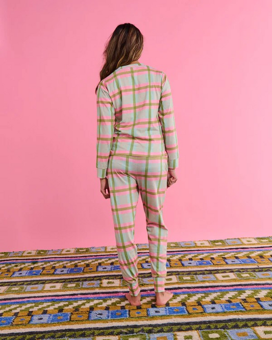 Kip and Co Pistachio Tartan Organic Coitton Long Sleeve And Pant Set