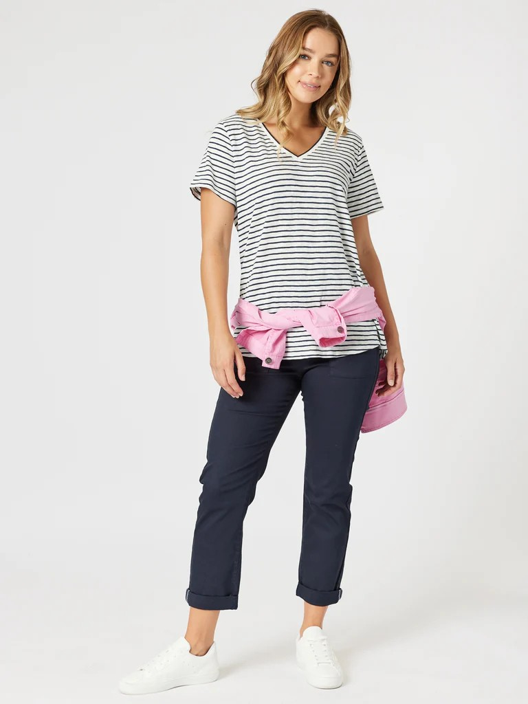 Threadz Tonic Stripe Tee - Navy/White