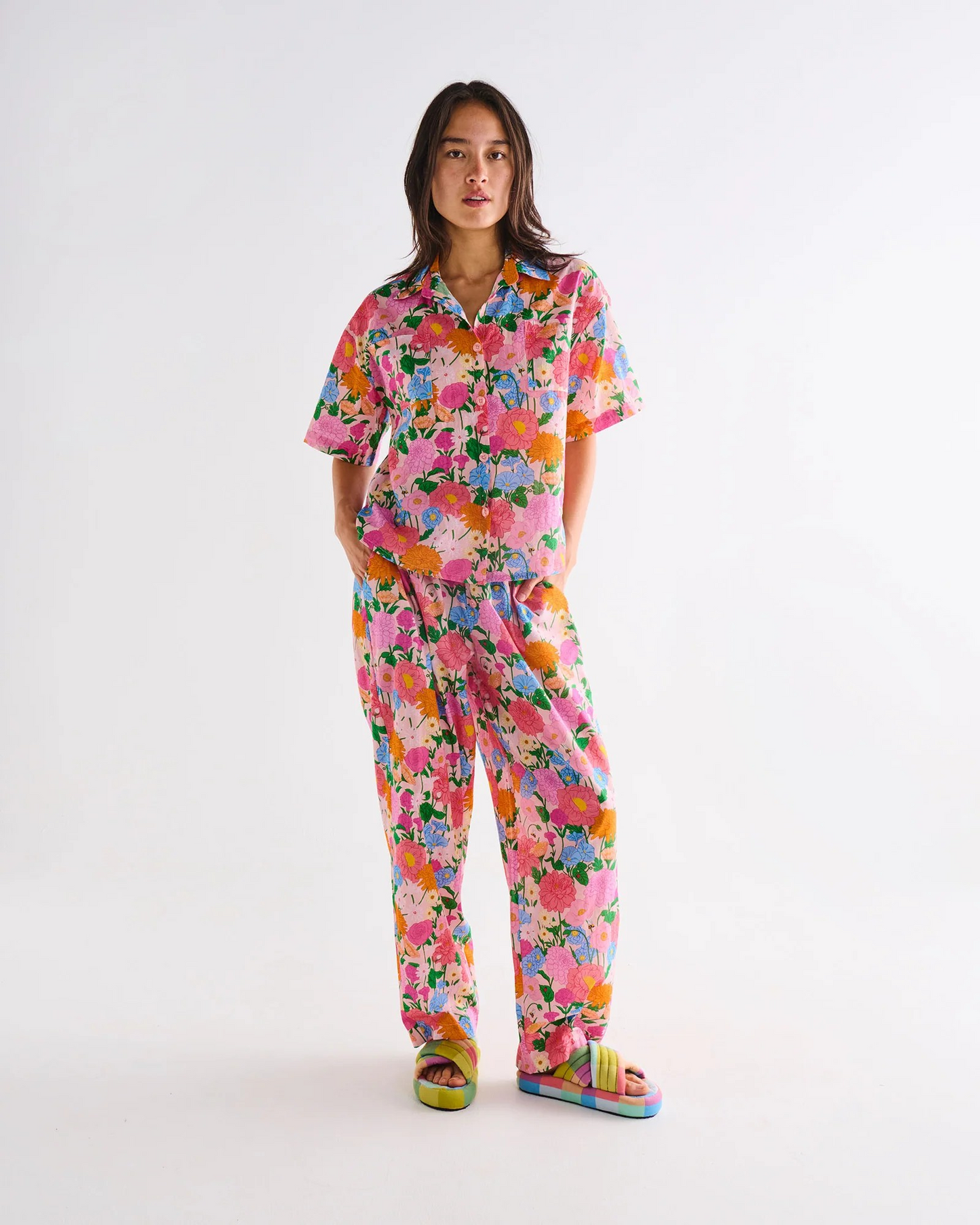 Kip And Co Follow The Sun Adult Organic Cotton Short Sleeve Shirt & Pant PJ Set