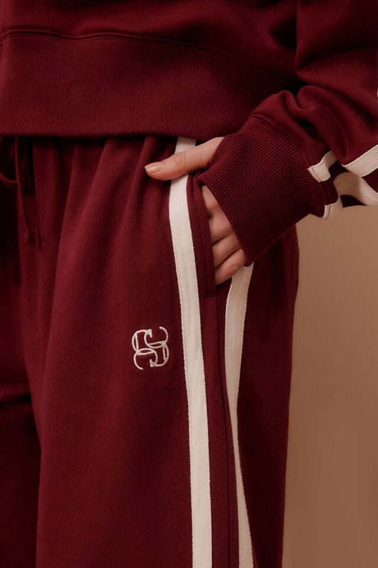 CeresLife Gigi Wide Leg Terry Trackpant Burgandy