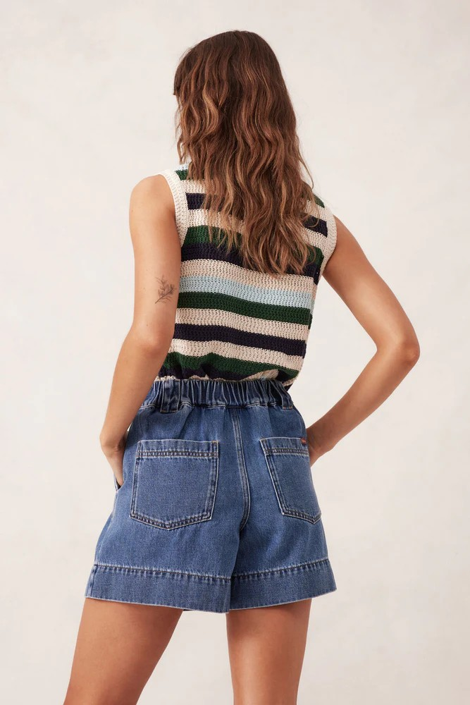 Ceres Life Billie Pleat Front Short - Washed Indigo