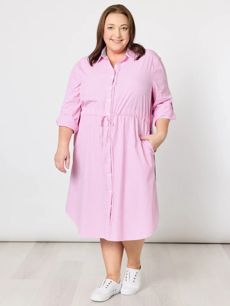 Threadz Skyler Stripe Dress - Pink/White