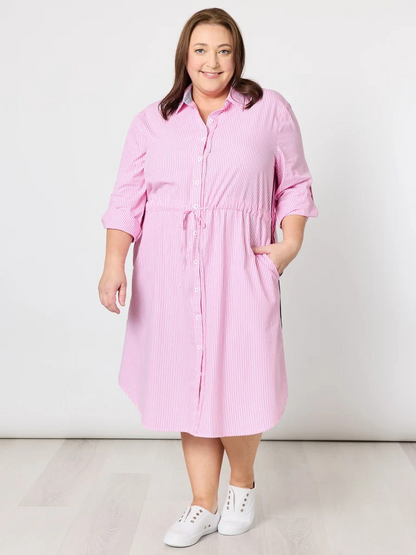 Threadz Skyler Stripe Dress - Pink/White