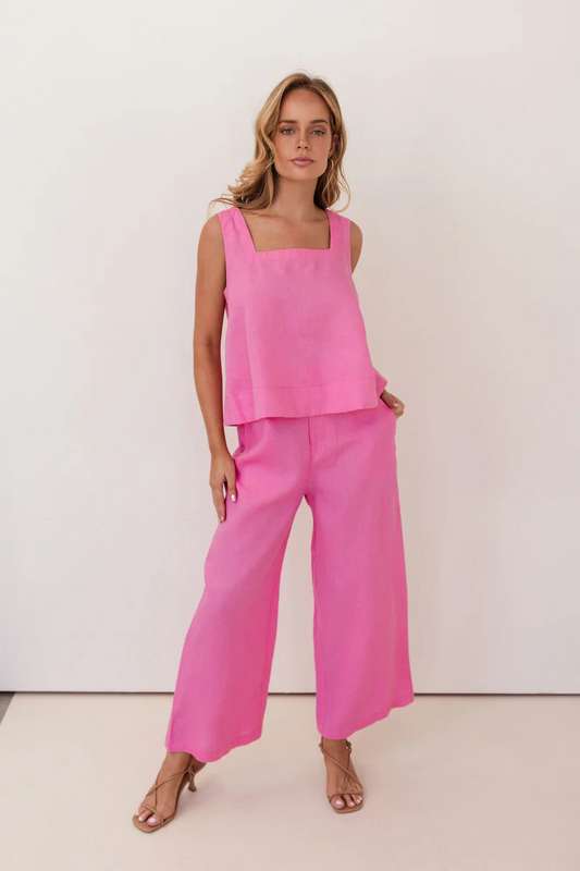 Kaleido 100% Linen Square Nk Tank - Pink