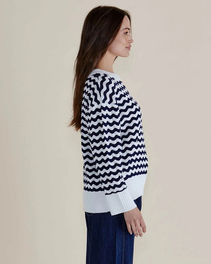 Betty Basics Ember Knit Jumper Navy and White
