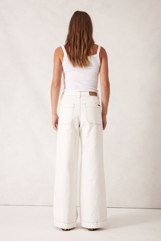 Ceres Life Wide Leg Patch Pocket Jeans Ecru