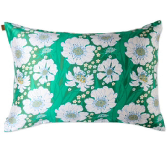 KIP & CO Tumbling Flowers Green Silk Pillowcase