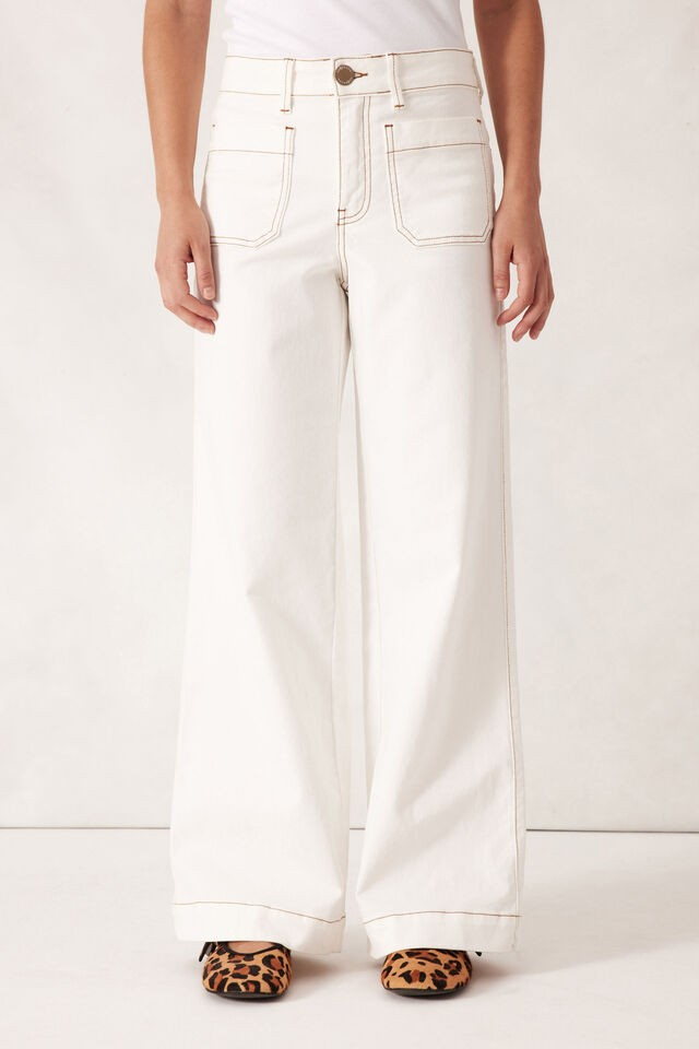 Ceres Life Wide Leg Patch Pocket Jeans Ecru