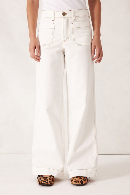 Ceres Life Wide Leg Patch Pocket Jeans Ecru