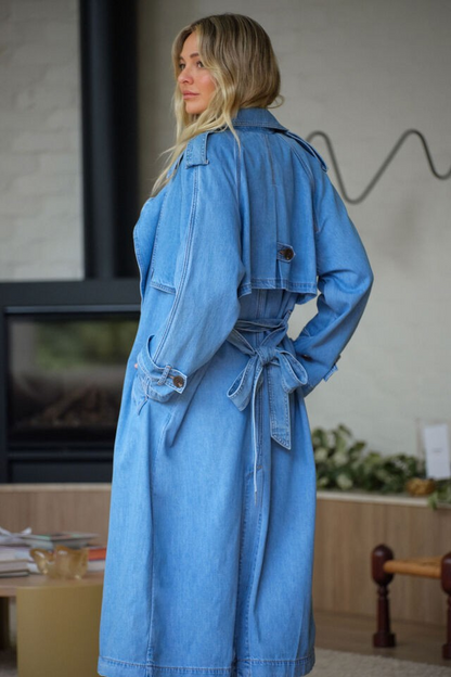 Ceres Life Longline Trench Coat Vintage Blue