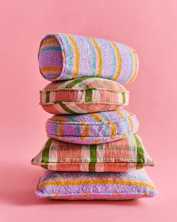 Kip and Co Pistachio Tartan Woven Pea Cushion