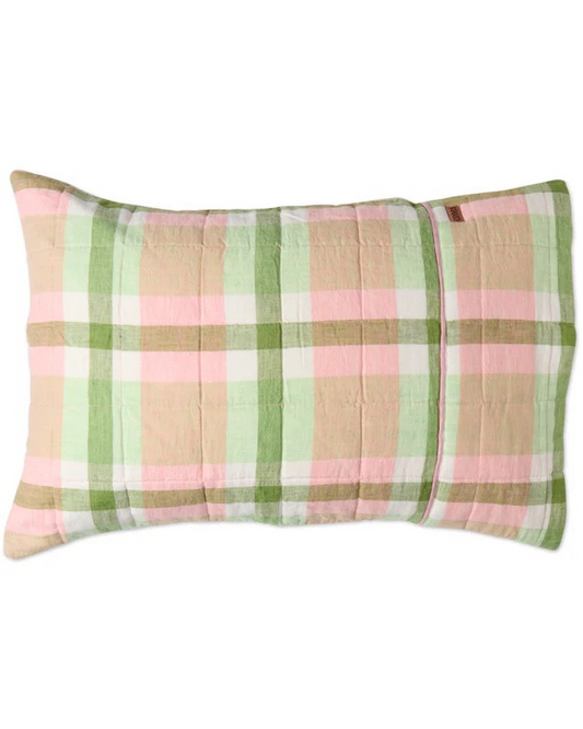 Kip and Co Pistachio Tartan Reversible Linen Quilted Pillowcases