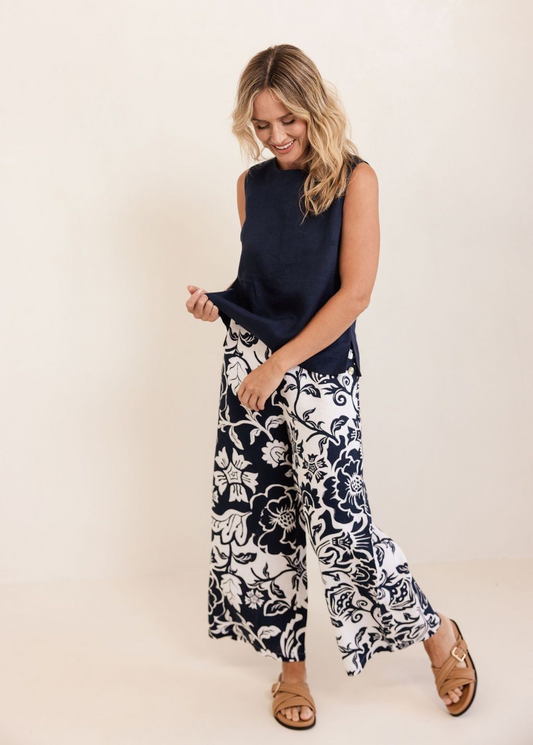 See Saw 100% Button Back Top Navy