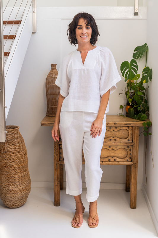 See Saw Linen/Viscose Wide Sleeve Top