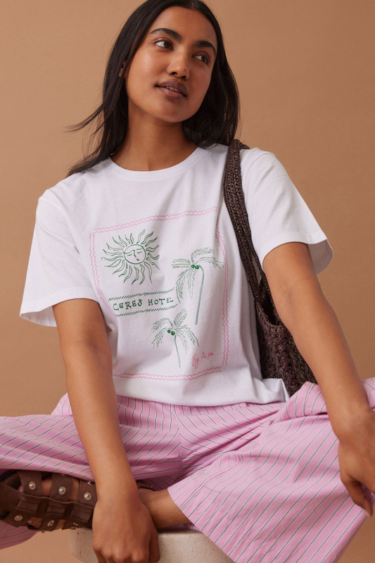 Ceres Life Stevie Slouchy Tee - White/Ceres Hotel
