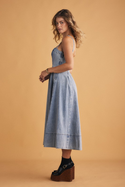 Bohemian Traders Denim Flared Slip Dress