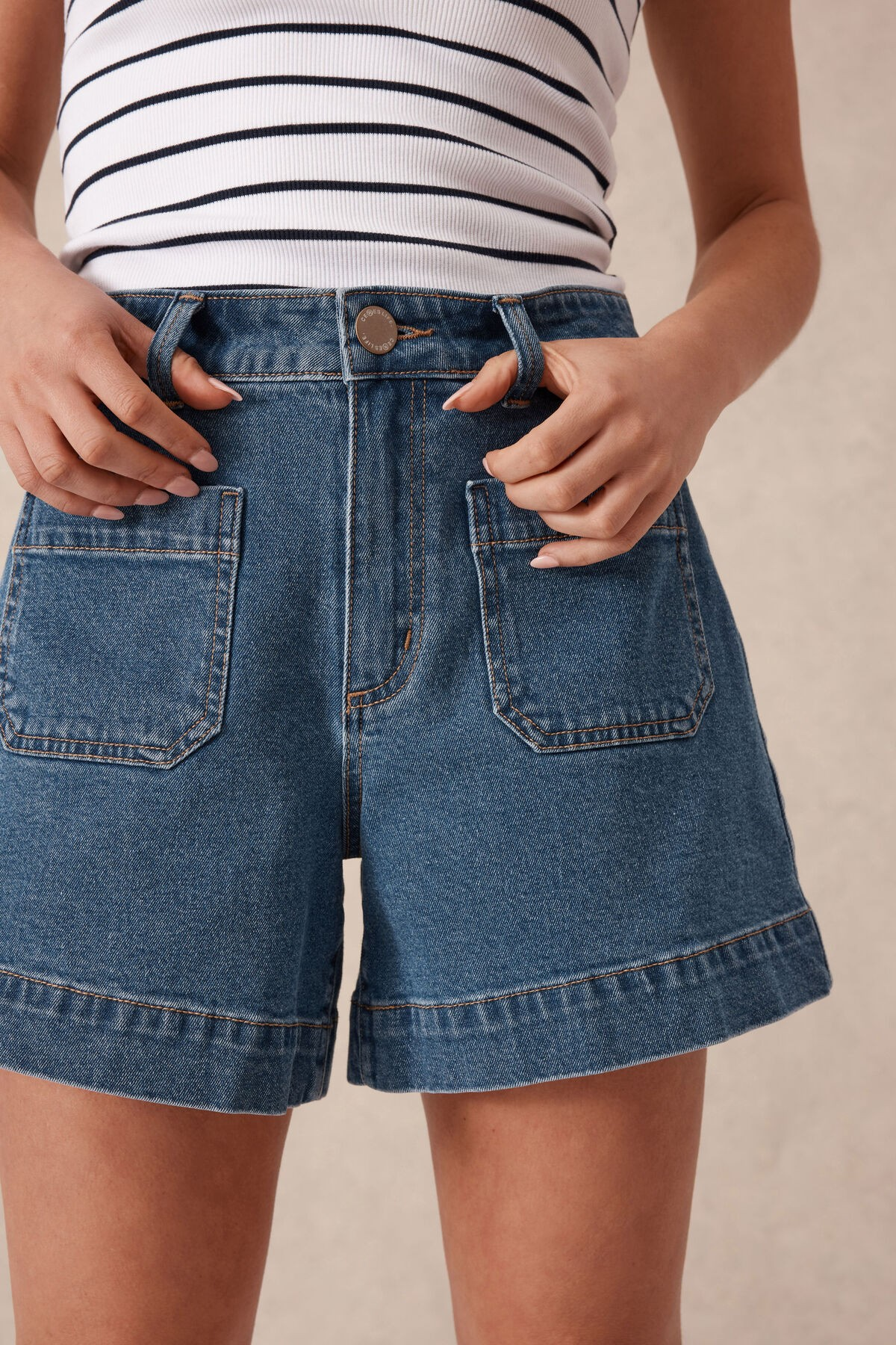 Ceres Life Esther Denim Patch Pocket Short - Fresh Indigo