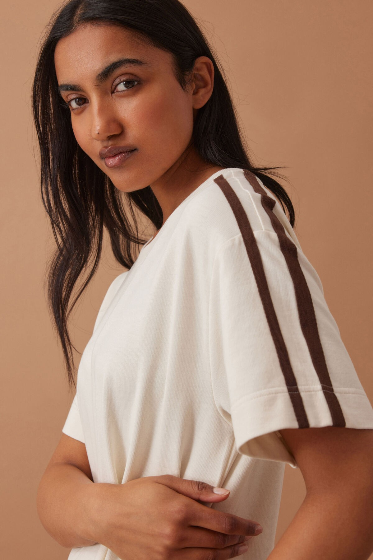 Ceres Life Charlotte Midi Terry Dress - Winter White Side Stripe
