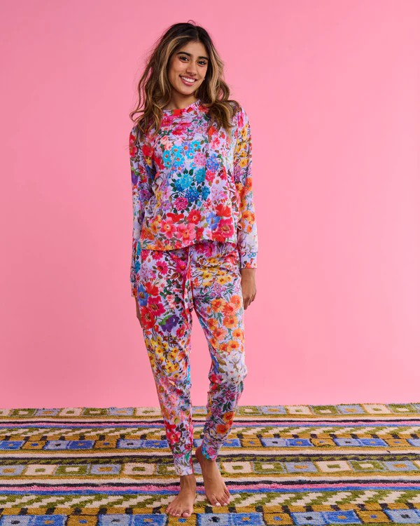 Kip and Co Forever Floral Lilac Organic Cotton Long Sleeve Top ans Slouch Pant Set