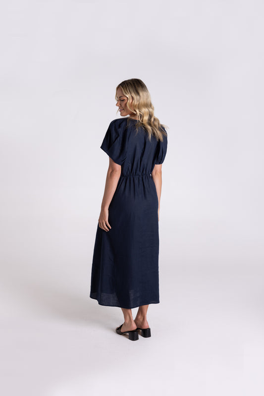 Two T's Linen Midi Dress Navy