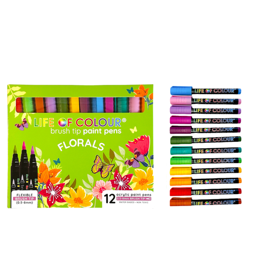 Life Of Colour Floral Colours Brush Tip Acrylic Paint Pens - Set of 12