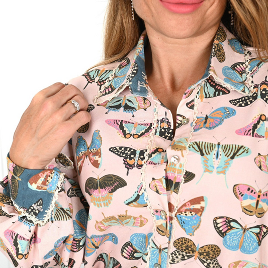 Palm Cove Emerge Pink Butterfly "Scarlett" Top