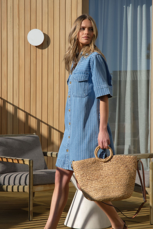 Ceres Life Sammy Relaxed Shirt Dress Indigo Stripe