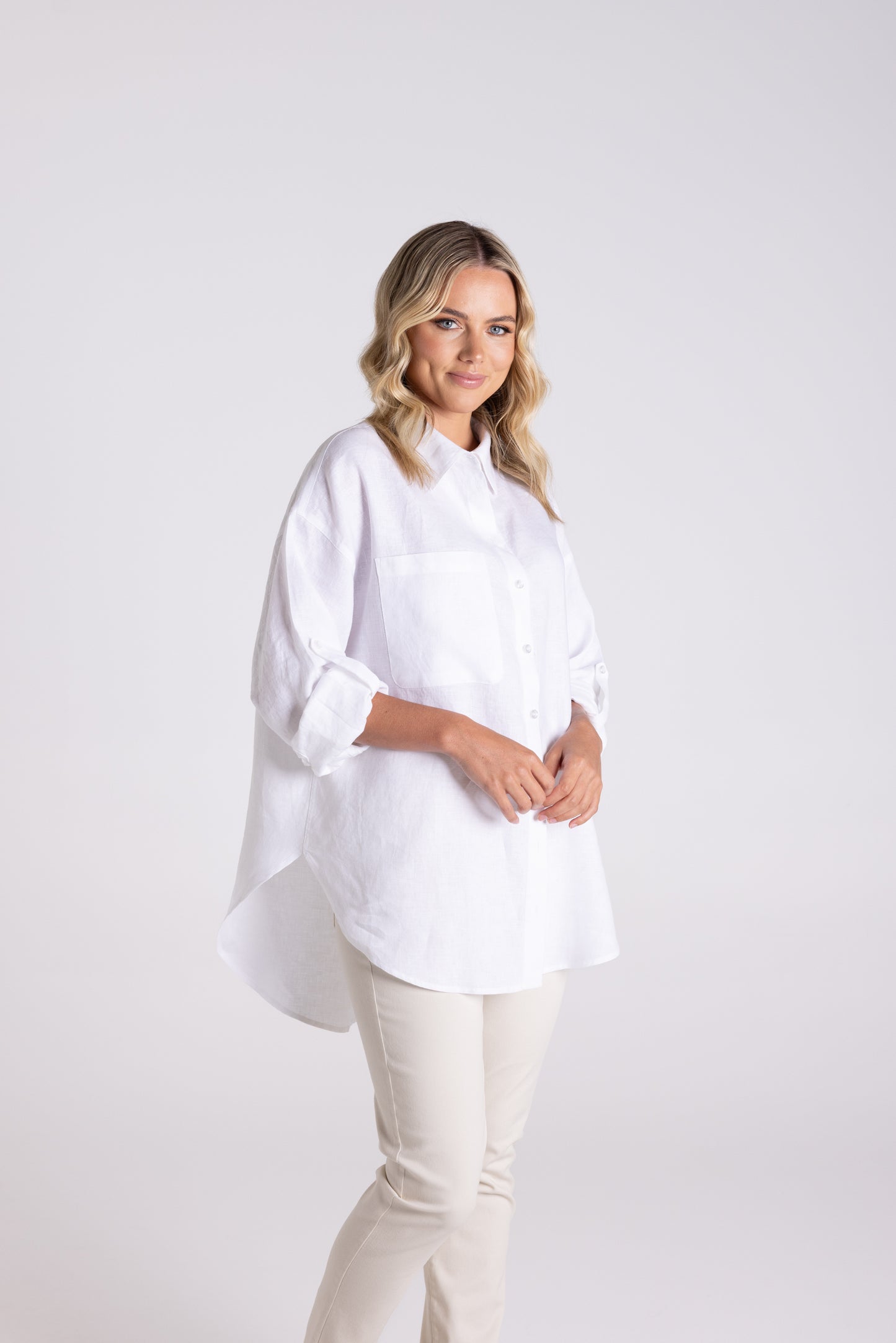 Two T's Oversized Linen Shirt White