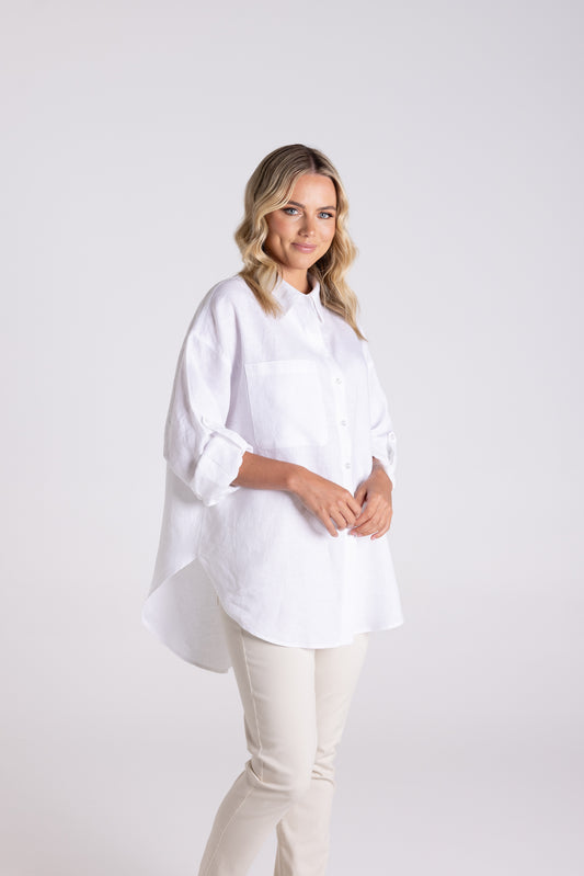 Two T's Oversized Linen Shirt White
