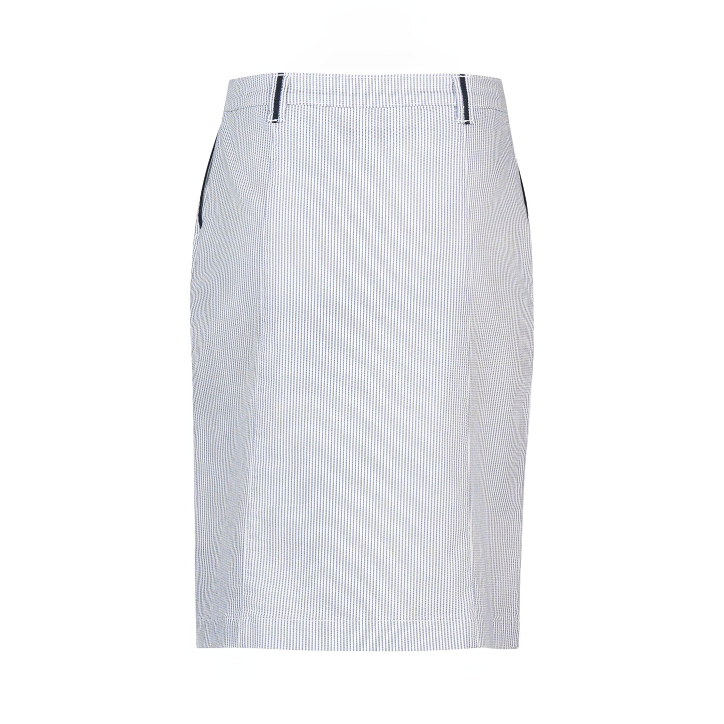 Vassalli Knee Length Skirt with Contrast Buttons - Ink/White Stripe