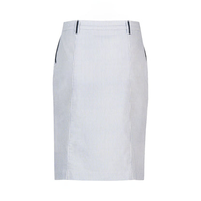 Vassalli Knee Length Skirt with Contrast Buttons - Ink/White Stripe