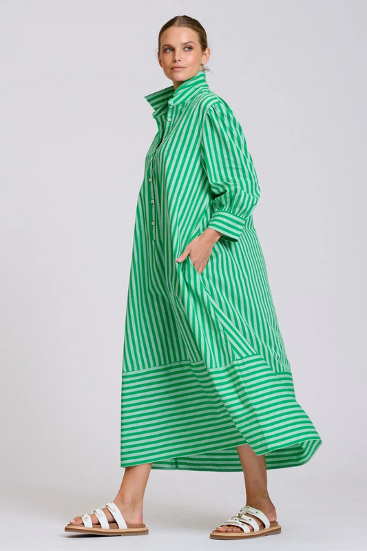 Shirty Martha Oversized Shirt Dress - Double Green Stripe