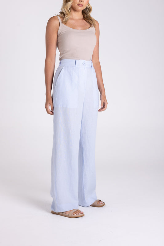 Two T's Wide Leg Linen Pant Ice Blue