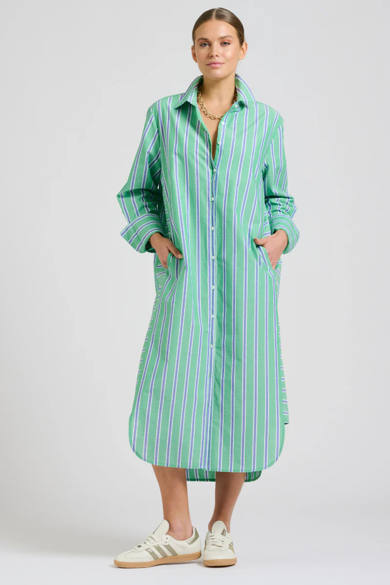 Shirty The Andrea Shirt dress Green & Blue Stripe