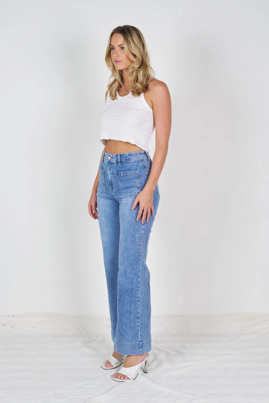 Wakee Denim - 7147 Front Patch Pocket Mid Blue Jean