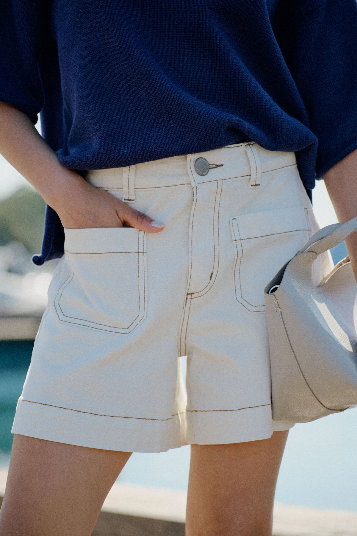 Ceres Life Esther Denim Patch Pocket Short Eggshell