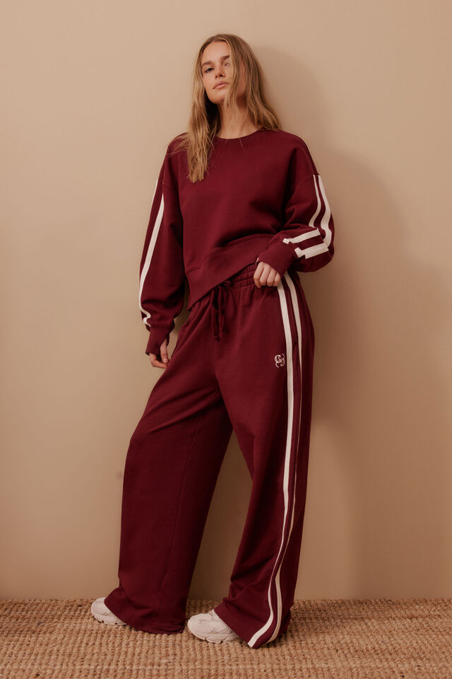 CeresLife Gigi Wide Leg Terry Trackpant Burgandy