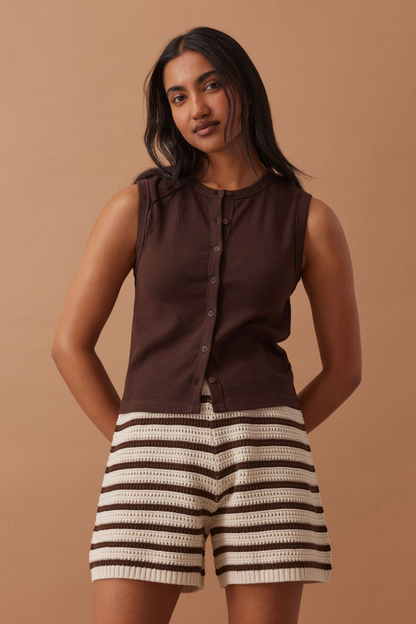 Ceres Life Molly Textured Knit Short - Choc Stripe