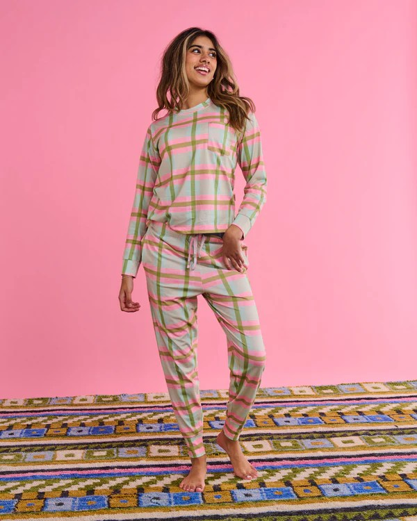 Kip and Co Pistachio Tartan Organic Coitton Long Sleeve And Pant Set