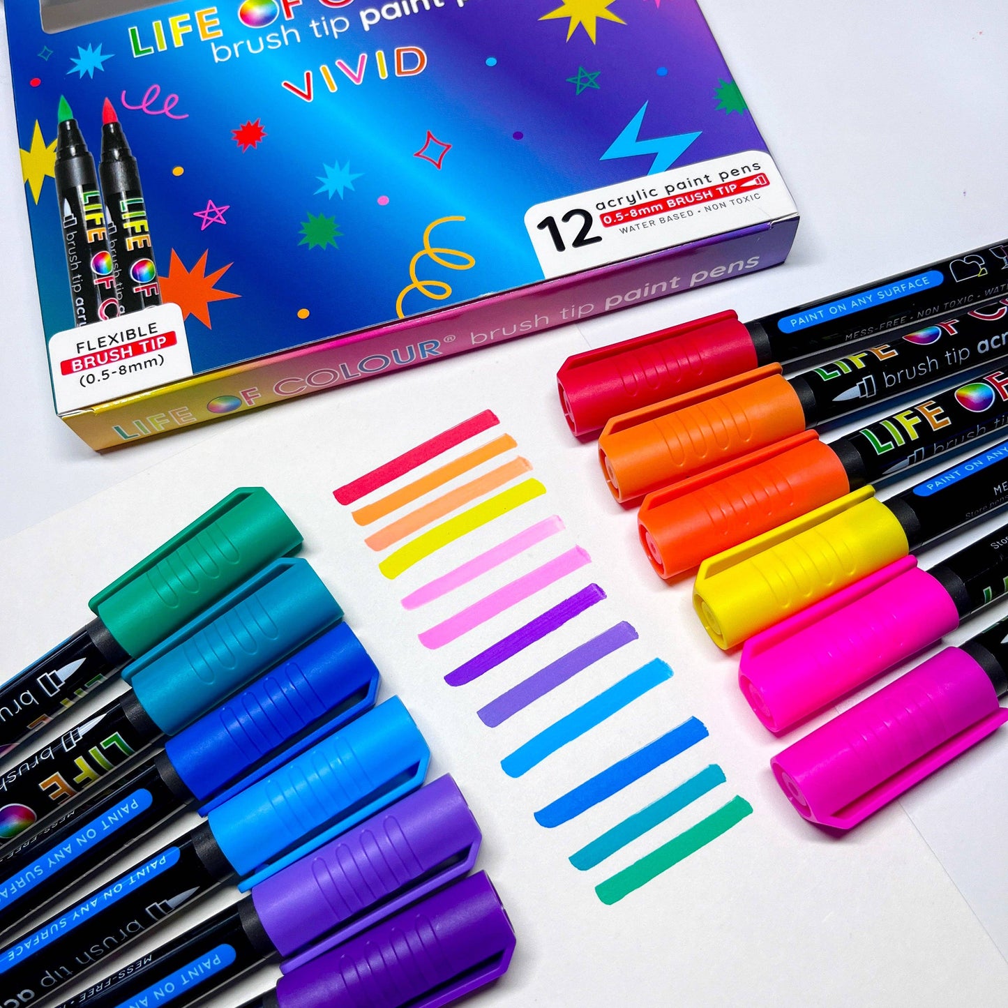 Life Of Colour Vivid Brush Tip Acrylic Paint Pens - Set of 12