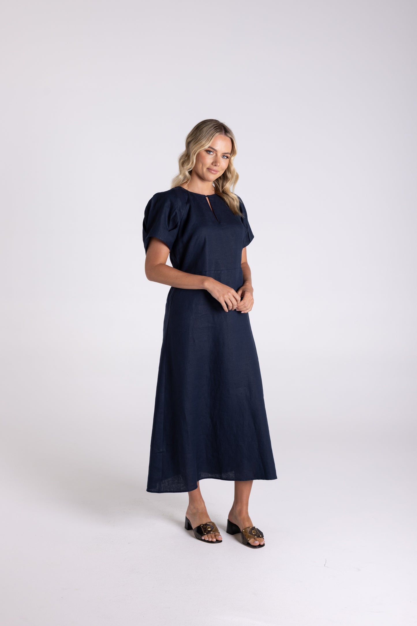 Two T's Linen Midi Dress Navy