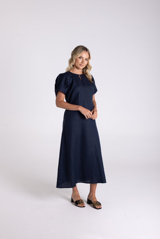 Two T's Linen Midi Dress Navy