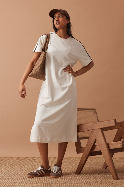 Ceres Life Charlotte Midi Terry Dress - Winter White Side Stripe