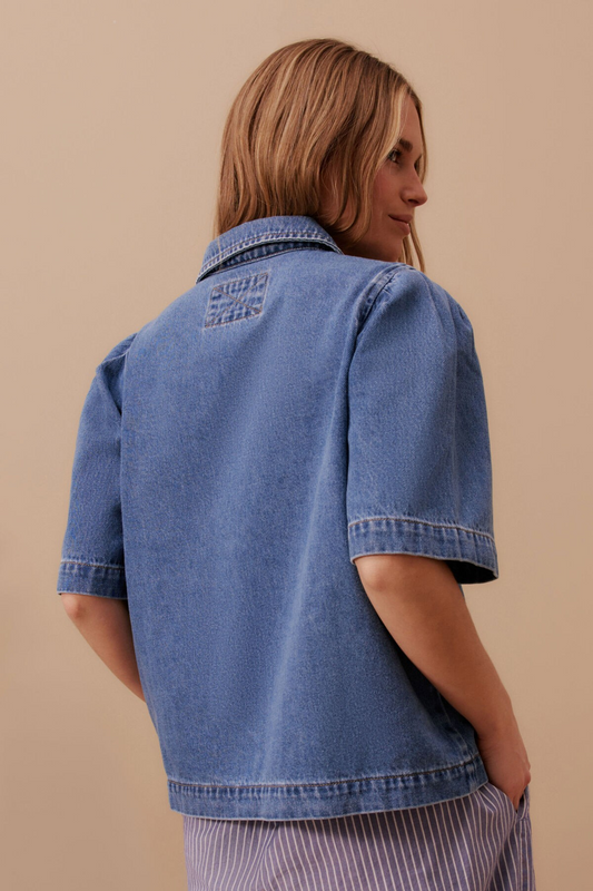 Ceres Life Dylan Pleat Sleeve Denim Shirt - Fresh Indigo