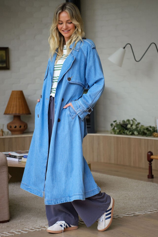 Ceres Life Longline Trench Coat Vintage Blue