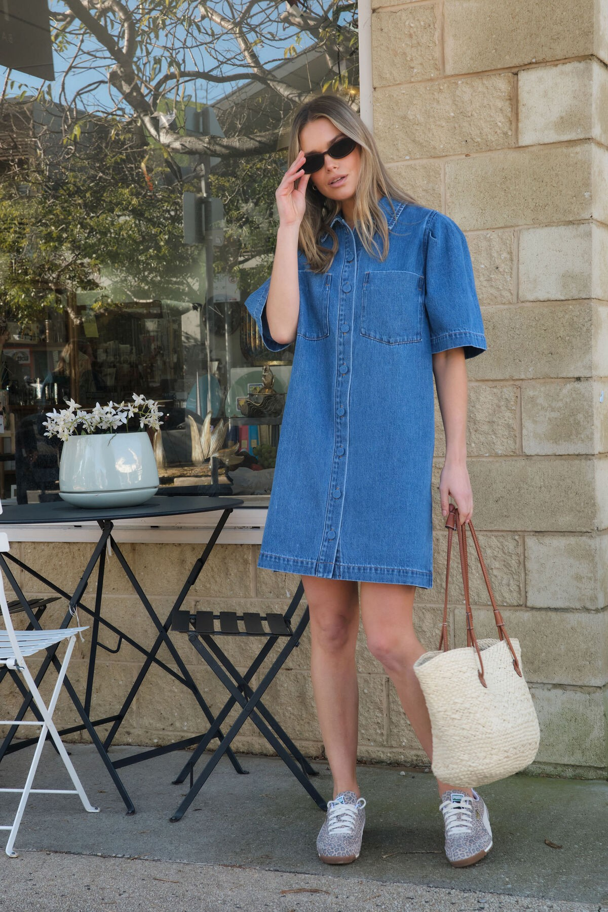 Ceres Life Dylan Pleat Sleeve Boxy Dress - Fresh Indigo